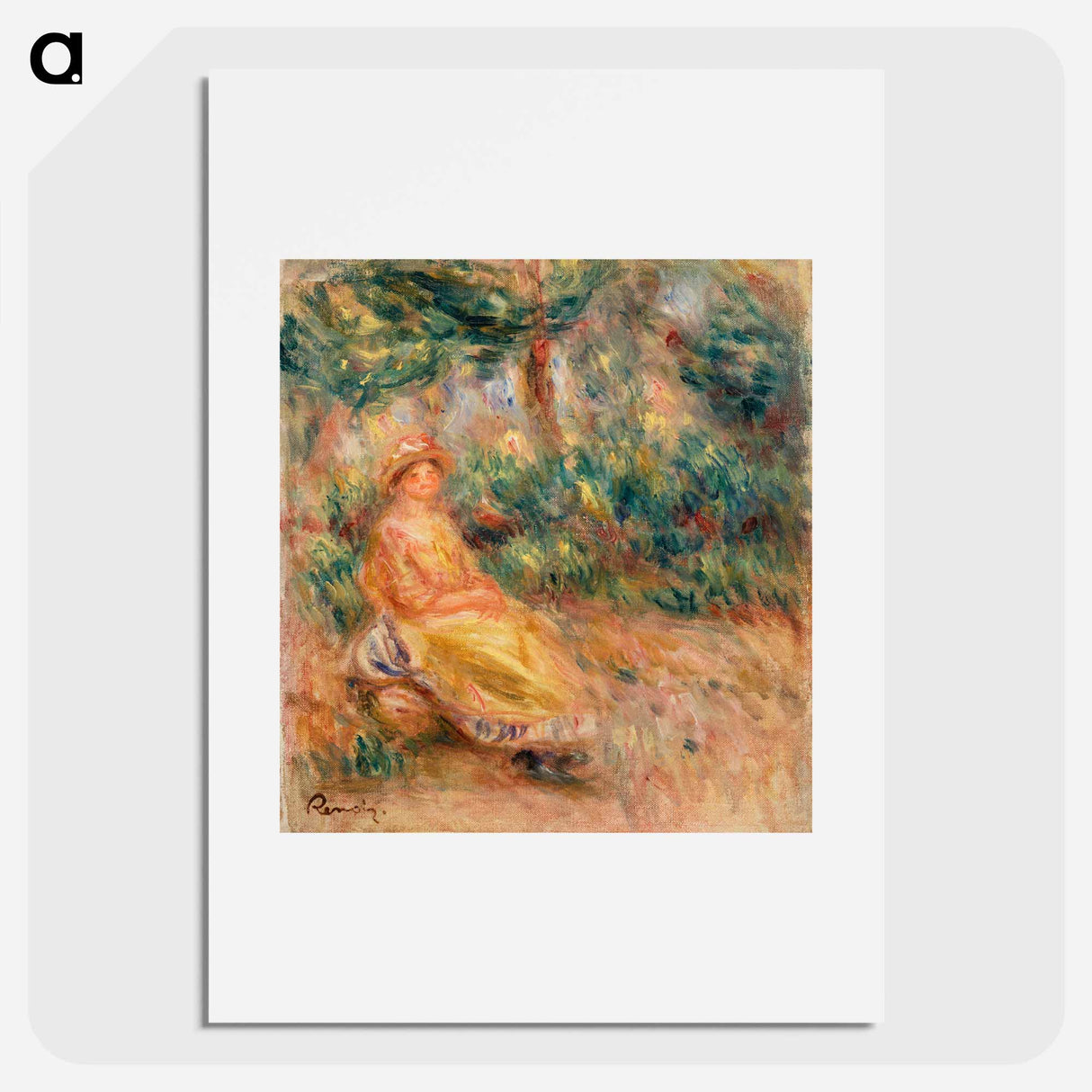 Woman in Pink and Yellow in a Landscape - ピエール オーギュスト ルノワール Poster.