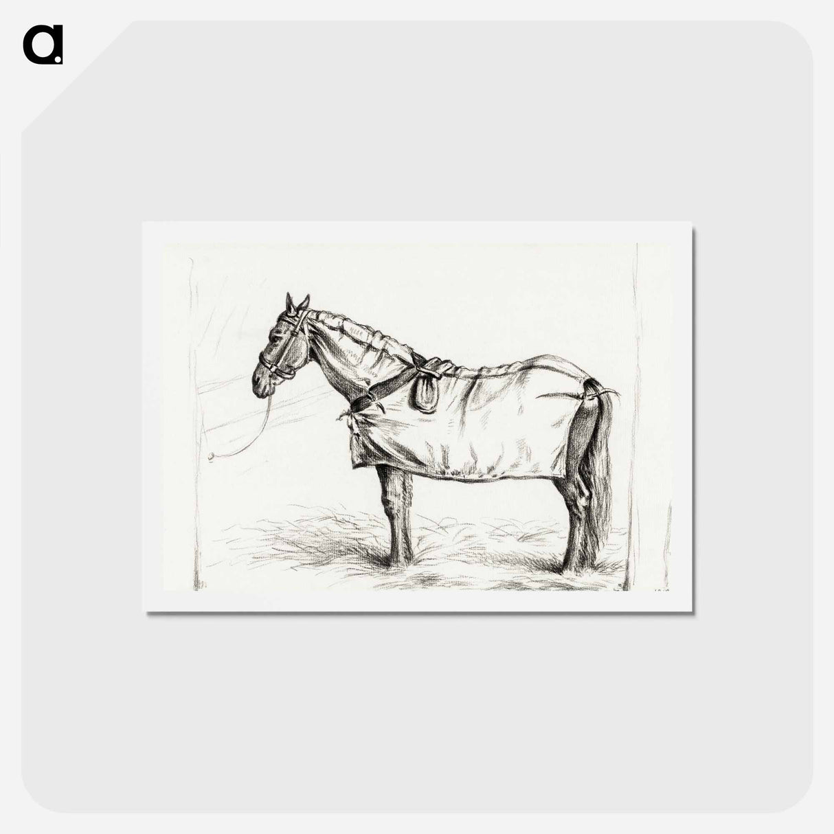 アートポストカード-Horse standing in stable with blanket - ジャン ベルナール Postcard.