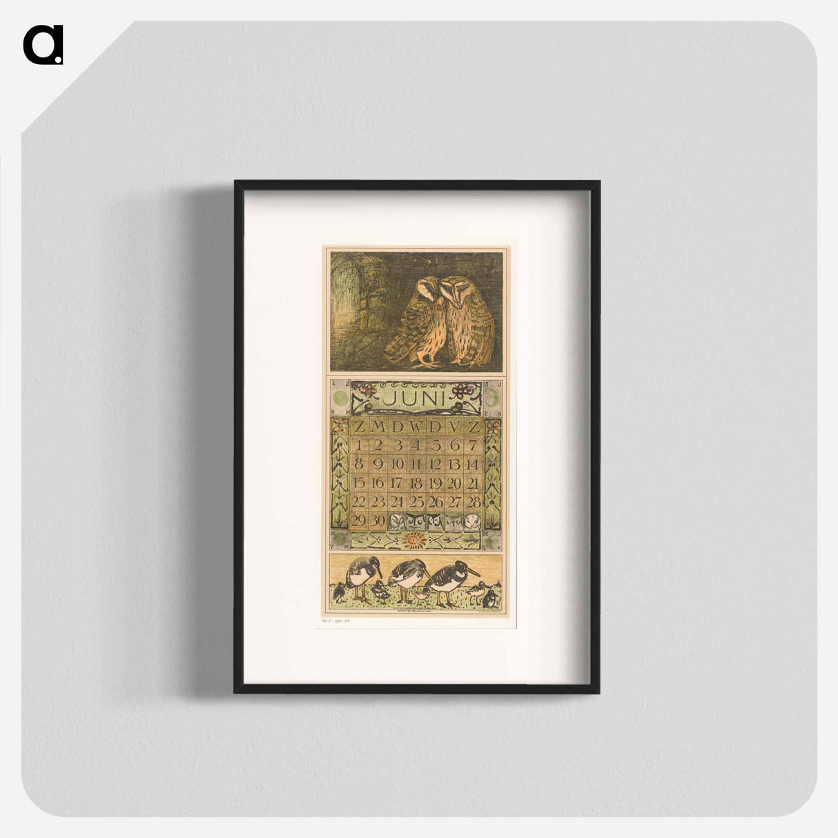 Kalenderblad juni met uilen en scholeksters - テオ ヴァン ホイテマ Poster.