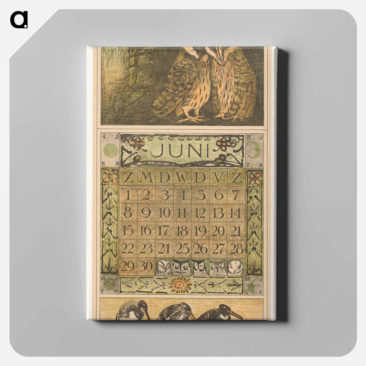 Kalenderblad juni met uilen en scholeksters - テオ ヴァン ホイテマ Canvas.