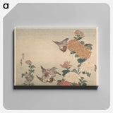 Sparrows and Chrysanthemums - 葛飾 北斎 Canvas.