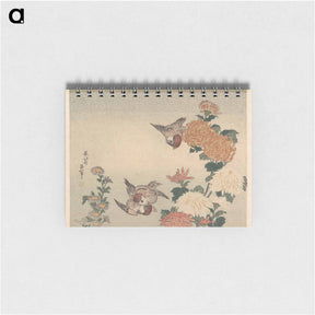 アートメモ帳-Sparrows and Chrysanthemums - 葛飾 北斎 Memo.