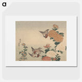 アートポスター-Sparrows and Chrysanthemums - 葛飾 北斎 Poster.