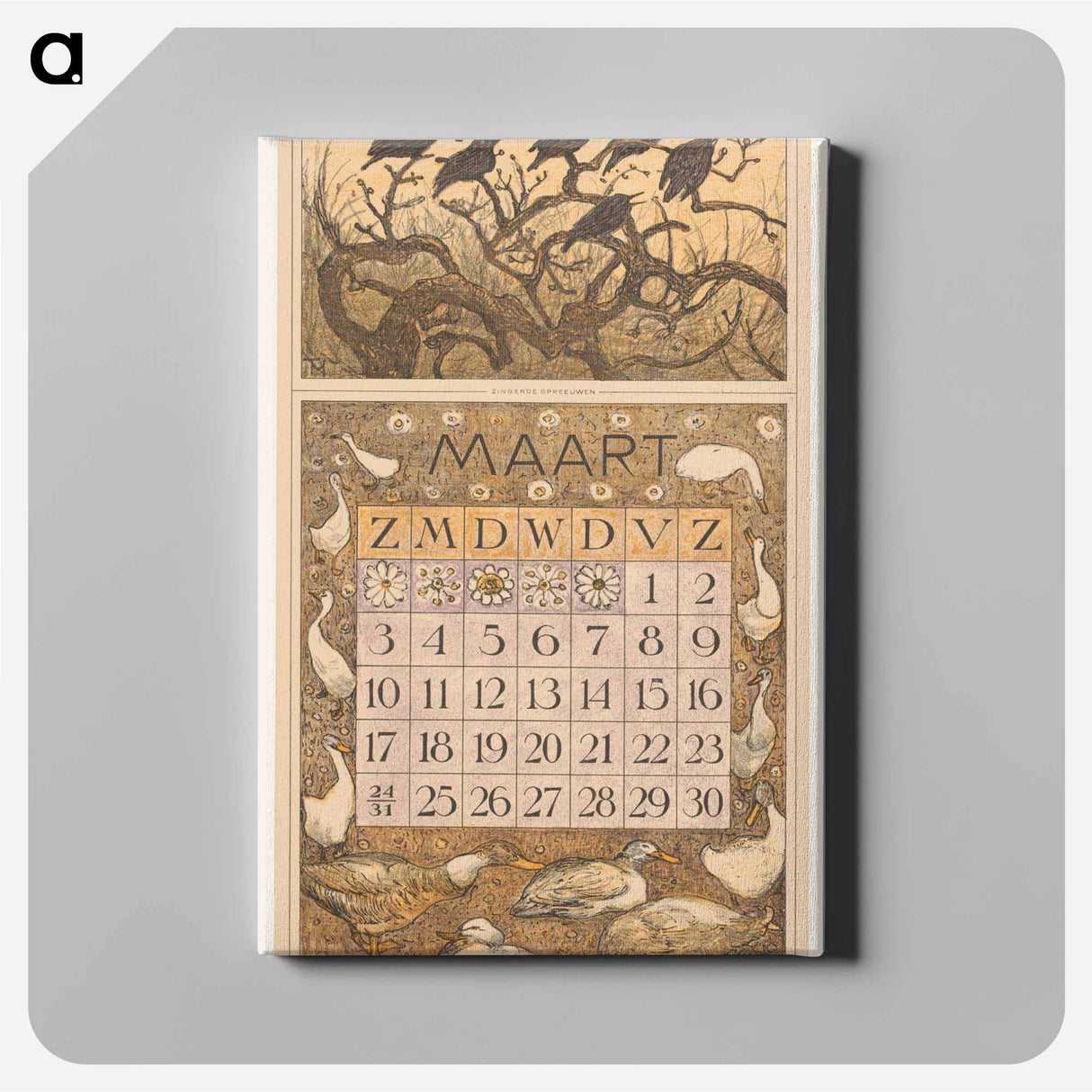 Kalenderblad maart met spreeuwen en eenden - テオ ヴァン ホイテマ Canvas.