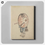 アートパネル-A person walking to the left, mostly obscured by an open parasol carried over the shoulder, wearing kimono and geta, and carrying a bag in right hand by Katsushika Hokusai - 葛飾 北斎 Canvas.