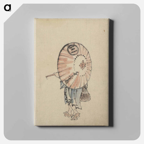 アートパネル-A person walking to the left, mostly obscured by an open parasol carried over the shoulder, wearing kimono and geta, and carrying a bag in right hand by Katsushika Hokusai - 葛飾 北斎 Canvas.