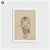 アートポストカード-A person walking to the left, mostly obscured by an open parasol carried over the shoulder, wearing kimono and geta, and carrying a bag in right hand by Katsushika Hokusai - 葛飾 北斎 Postcard.