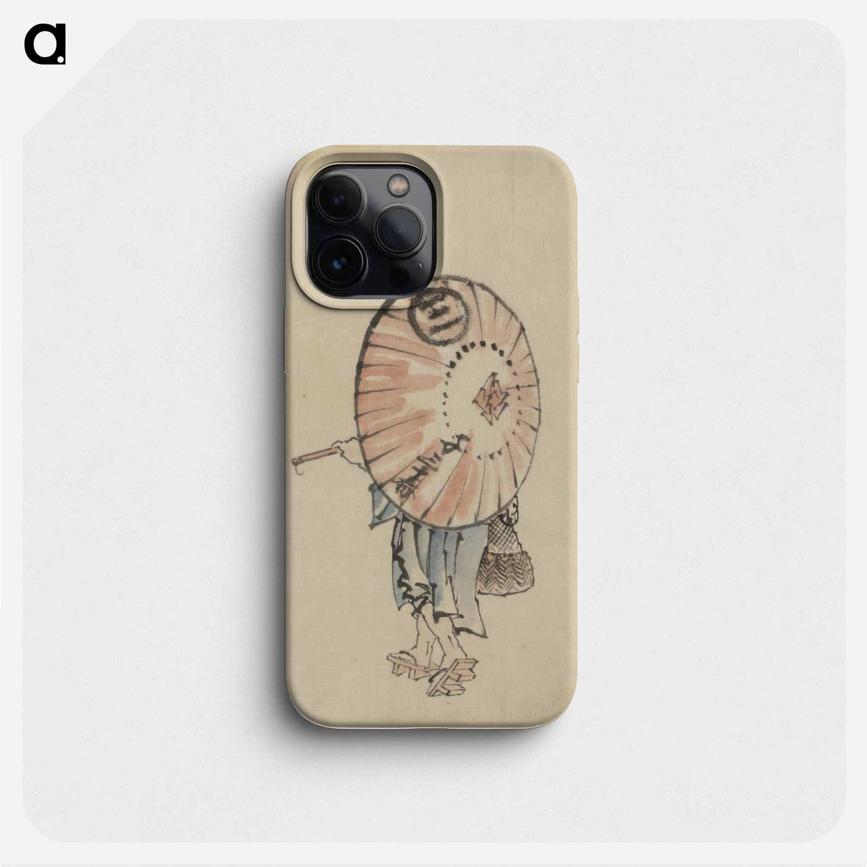 傘を差して歩く人物（下絵） - 葛飾 北斎 Phone Case.