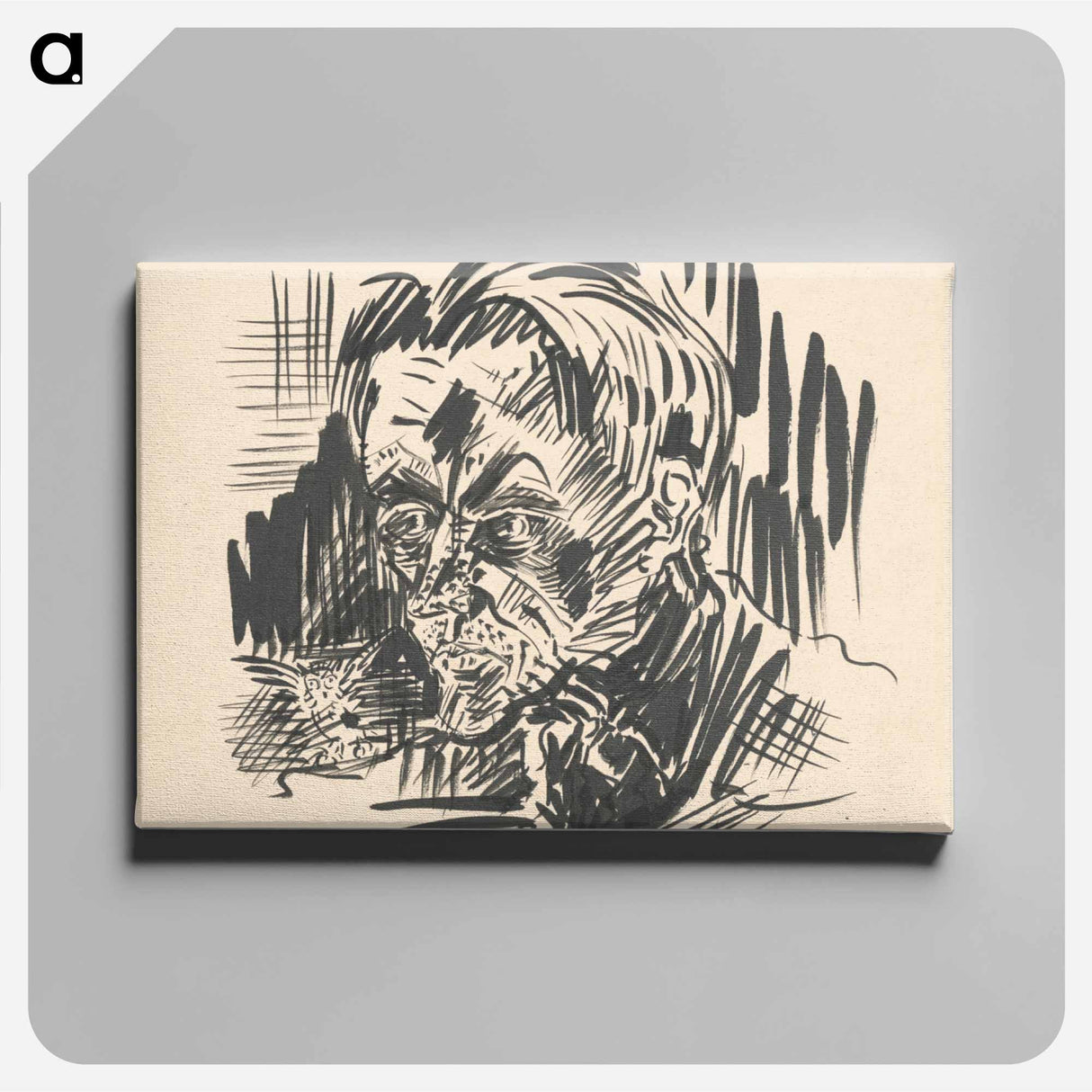 Head of a man with an owl - アーノルド ピーター ワイズ クビンチャン Canvas.