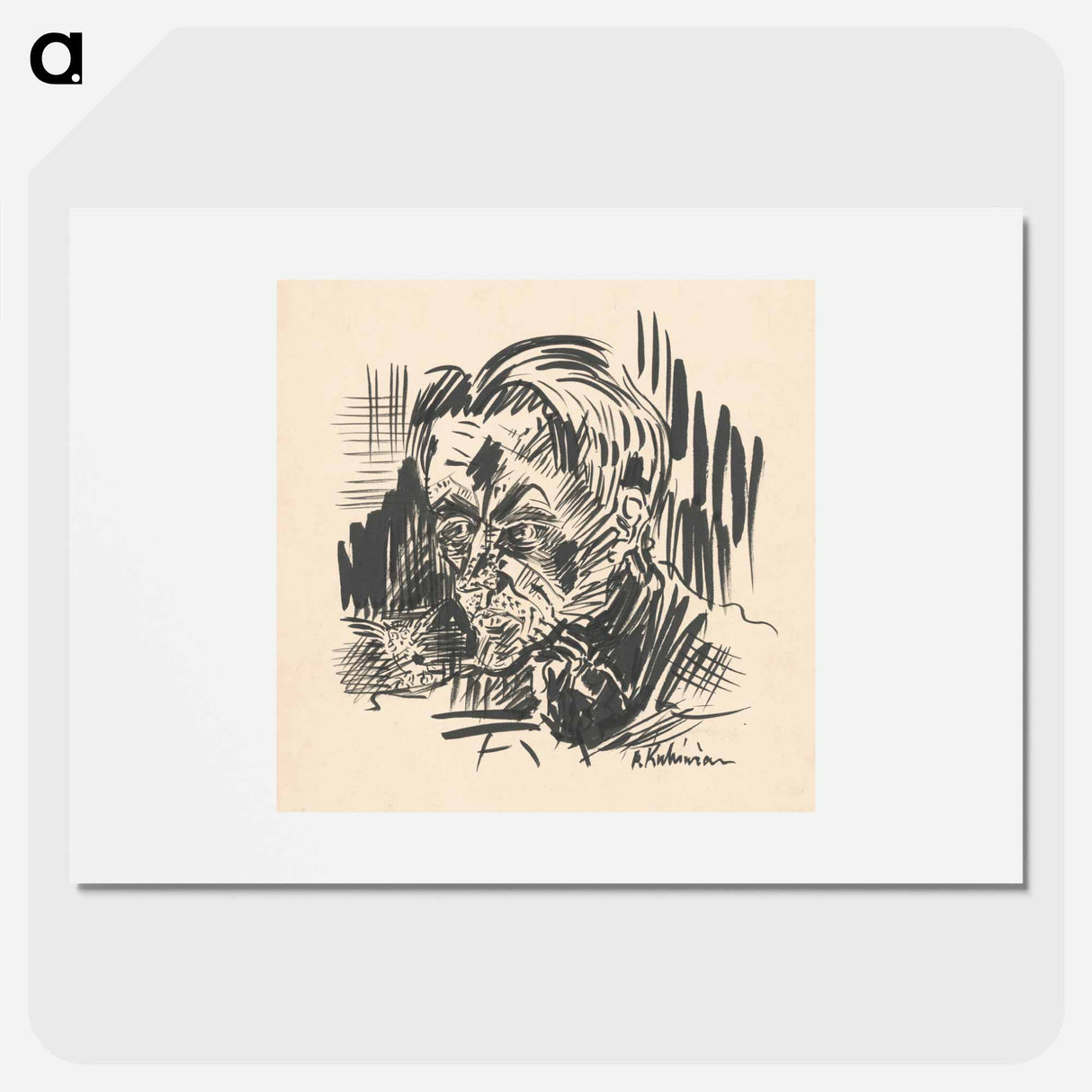 Head of a man with an owl - アーノルド ピーター ワイズ クビンチャン Poster.