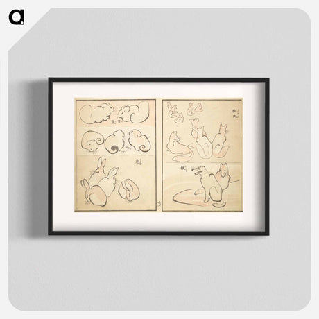 アートポスター-Transmitting the Spirit, Revealing Form of Things: Picture Album of Drawings at One Stroke - 葛飾 北斎 Poster.