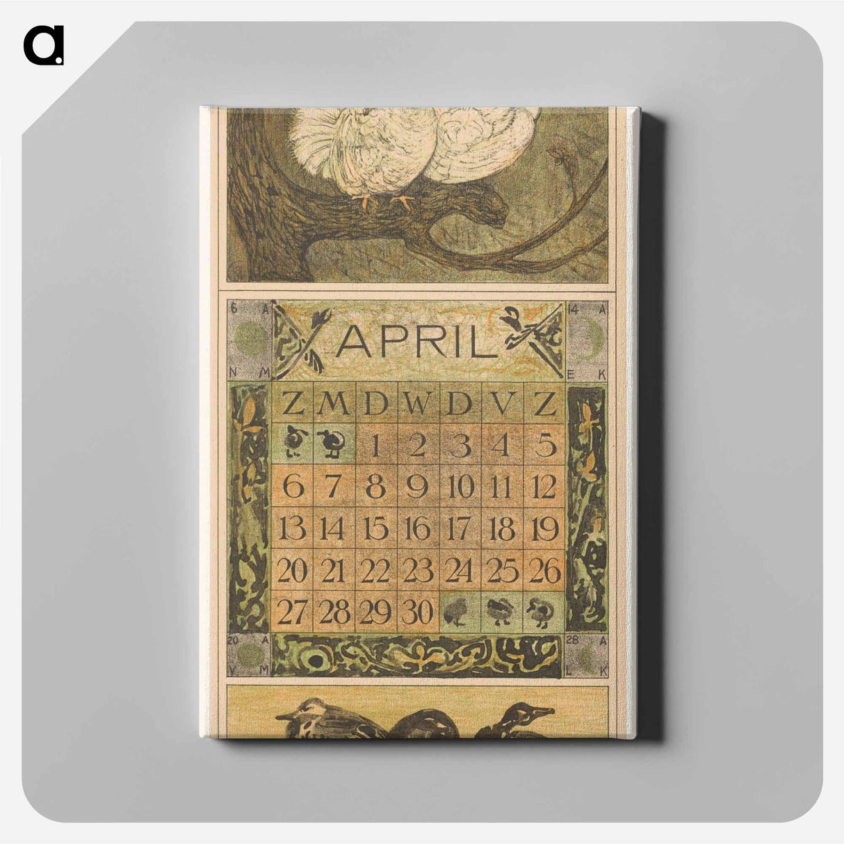 Kalenderblad april met twee duiven - テオ ヴァン ホイテマ Canvas.