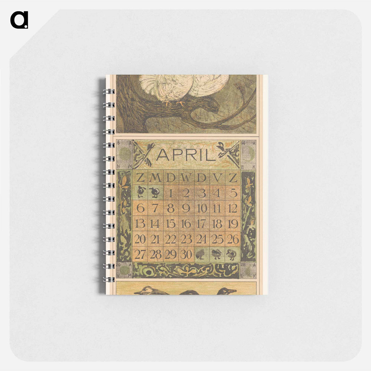 Kalenderblad april met twee duiven - テオ ヴァン ホイテマ Memo.