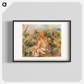 アートポスター-Woman with Hat in a Landscape - ピエール オーギュスト ルノワール Poster.