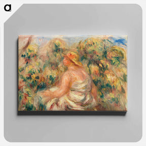 アートパネル-Woman with Hat in a Landscape - ピエール オーギュスト ルノワール Canvas.