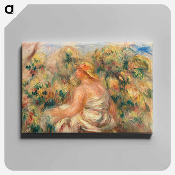 Woman with Hat in a Landscape - ピエール オーギュスト ルノワール Canvas.