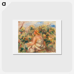 アートポストカード-Woman with Hat in a Landscape - ピエール オーギュスト ルノワール Postcard.