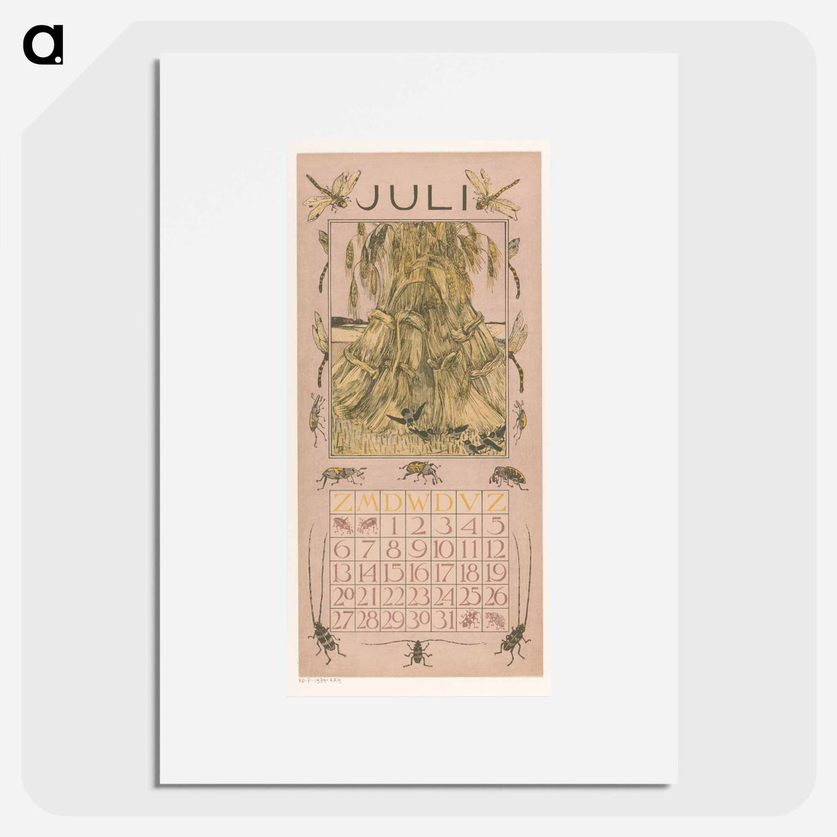 Kalenderblad juli met korenschoven - テオ ヴァン ホイテマ Poster.