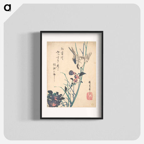 アートポスター-Large-Flowered Flat Bill and Sparrow
 - 歌川 広重 Poster.