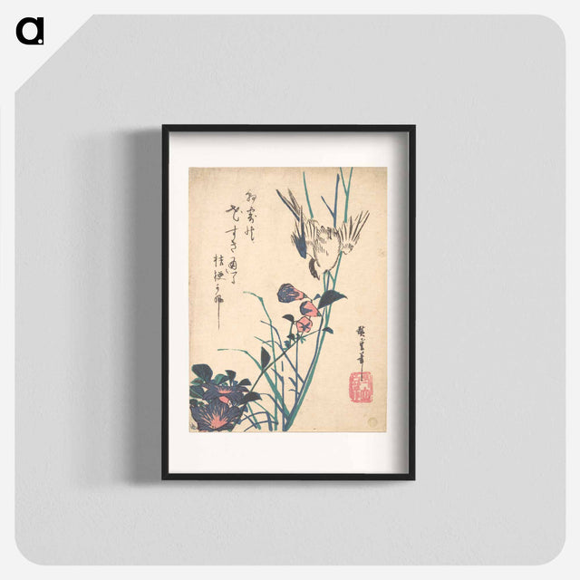 アートポスター-Large-Flowered Flat Bill and Sparrow
 - 歌川 広重 Poster.