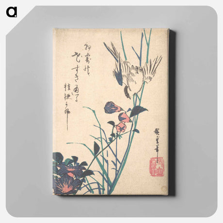 アートパネル-Large-Flowered Flat Bill and Sparrow
 - 歌川 広重 Canvas.