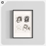 Lithograph of Claude Renoir, Head Lowered, Claude Renoir, Turned to the Left, Berthe Morisot, and Maternity, large plate - ピエール オーギュスト ルノワール Poster.