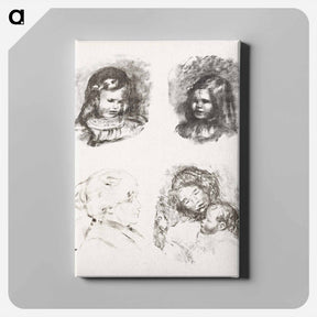 アートパネル-Lithograph of Claude Renoir, Head Lowered, Claude Renoir, Turned to the Left, Berthe Morisot, and Maternity, large plate - ピエール オーギュスト ルノワール Canvas.