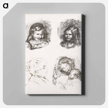 Lithograph of Claude Renoir, Head Lowered, Claude Renoir, Turned to the Left, Berthe Morisot, and Maternity, large plate - ピエール オーギュスト ルノワール Canvas.