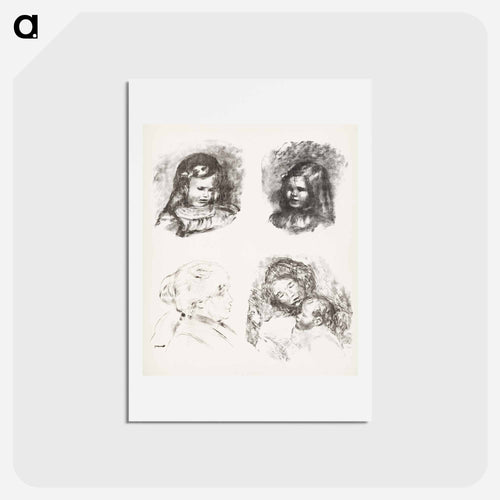 Lithograph of Claude Renoir, Head Lowered, Claude Renoir, Turned to the Left, Berthe Morisot, and Maternity, large plate - ピエール オーギュスト ルノワール Postcard.