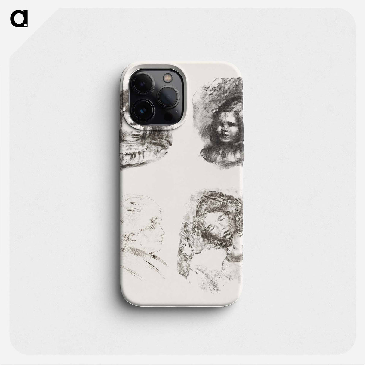 Lithograph of Claude Renoir, Head Lowered, Claude Renoir, Turned to the Left, Berthe Morisot, and Maternity, large plate - ピエール オーギュスト ルノワール Phone Case.