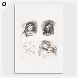 Lithograph of Claude Renoir, Head Lowered, Claude Renoir, Turned to the Left, Berthe Morisot, and Maternity, large plate - ピエール オーギュスト ルノワール Poster.