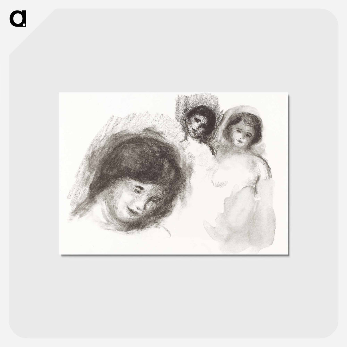 アートポストカード-Stone with Three Sketches - ピエール オーギュスト ルノワール Postcard.