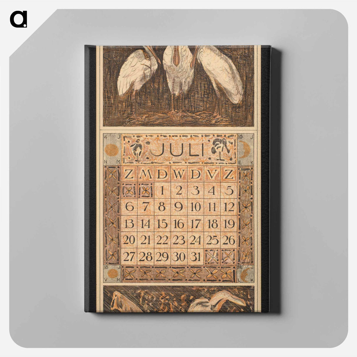Kalenderblad voor juli 1913 met drie lepelaars - テオ ヴァン ホイテマ Canvas.
