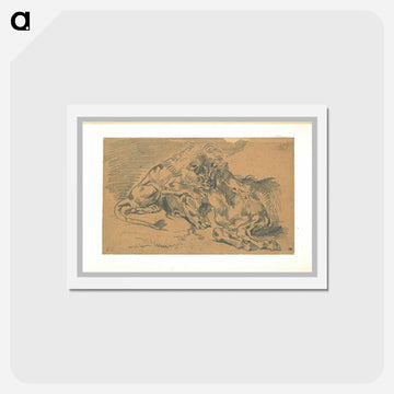 Lion Devouring a Horse - ウジェーヌ ドラクロワ Postcard.