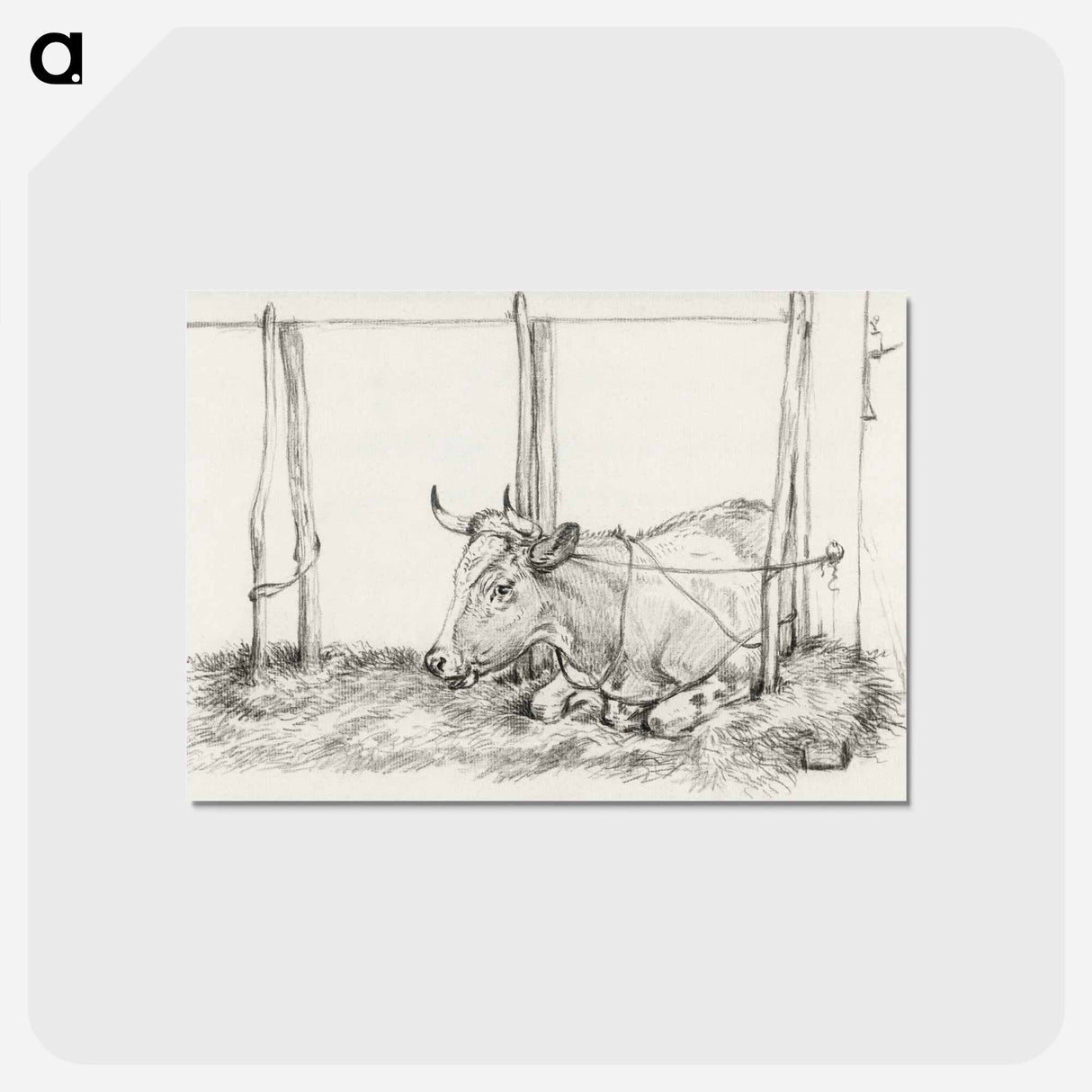 アートポストカード-Lying cow - ジャン ベルナール Postcard.
