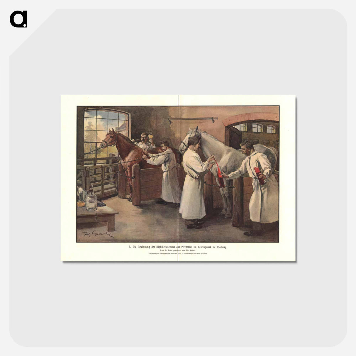 アートポストカード-Extraction of Diphtheria Serum from Horse Blood at the Behring Works, Marburg
 - 国立医学図書館 Postcard.