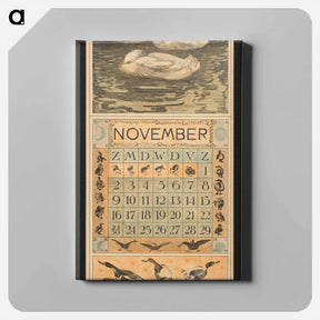 アートパネル-Kalenderblad voor november 1913 met drie op het water slapende eenden - テオ ヴァン ホイテマ Canvas.