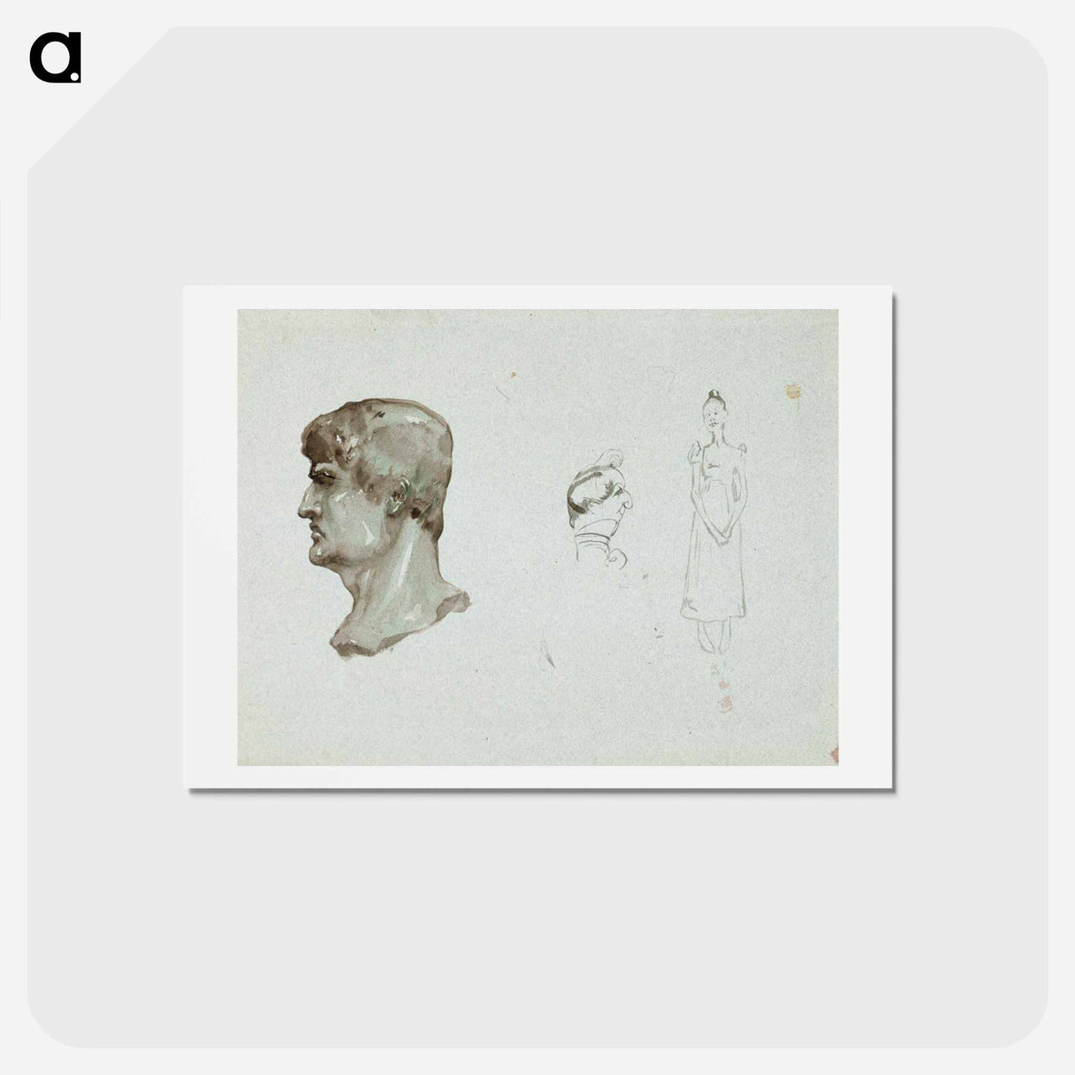 アートポストカード-A roman head and a caricature of a man and a woman - アルバート エーデルフェルト Postcard.