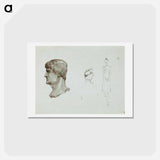 アートポストカード-A roman head and a caricature of a man and a woman - アルバート エーデルフェルト Postcard.