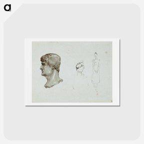 アートポストカード-A roman head and a caricature of a man and a woman - アルバート エーデルフェルト Postcard.