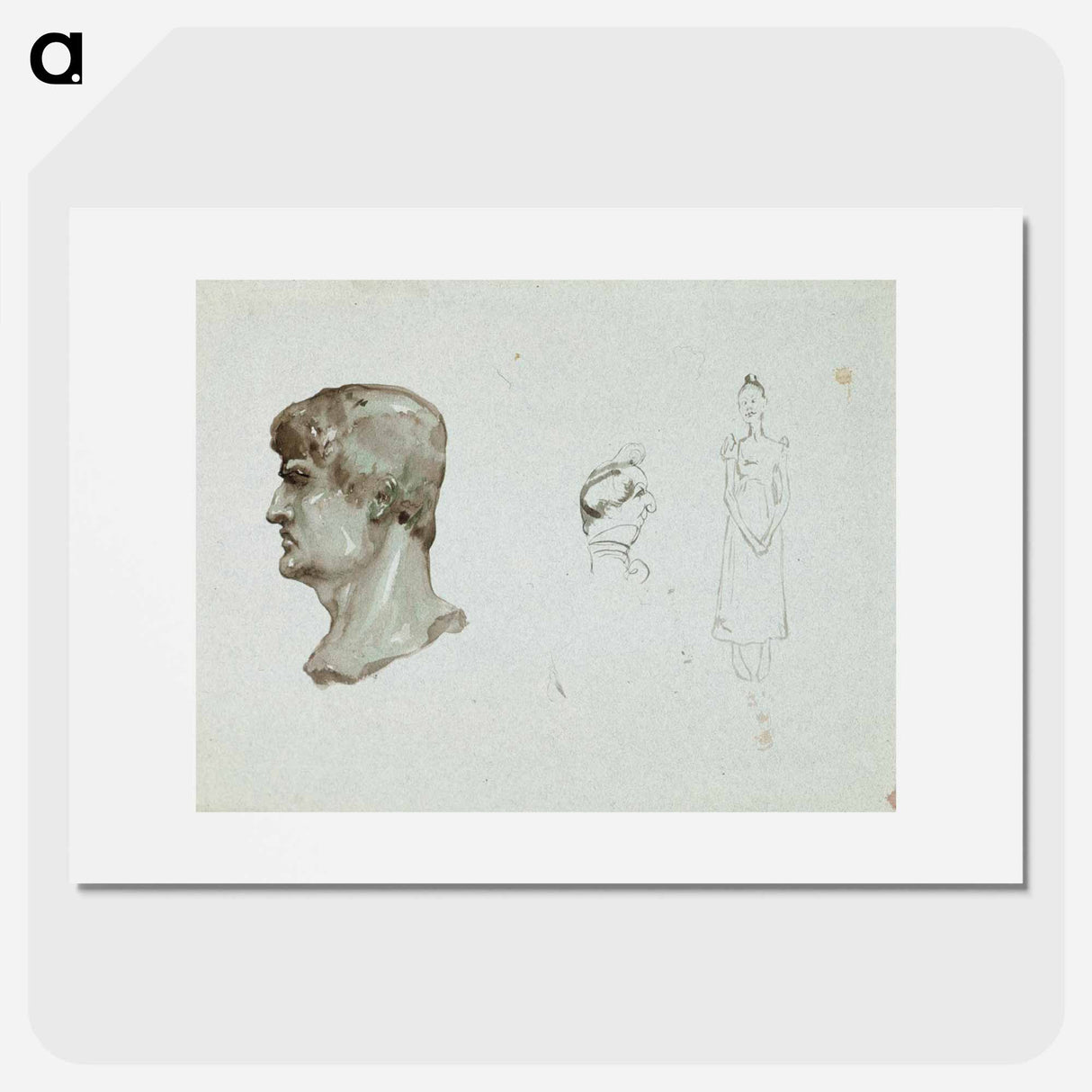 A roman head and a caricature of a man and a woman - アルバート エーデルフェルト Poster.