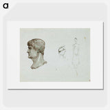 A roman head and a caricature of a man and a woman - アルバート エーデルフェルト Poster.