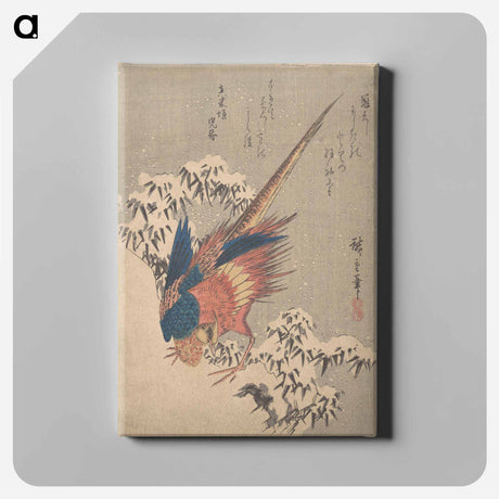 アートパネル-Pheasant Among Snow-laden Bamboo on Hillside
 - 歌川 広重 Canvas.