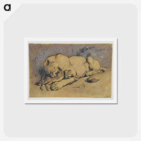 アートポストカード-Lioness devouring a Rabbit - ウジェーヌ ドラクロワ Postcard.