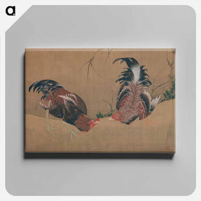 アートパネル-Gamecocks - 葛飾 北斎 Canvas.