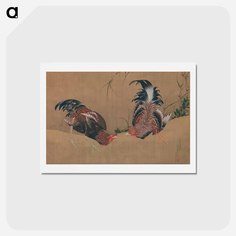 アートポストカード-Gamecocks - 葛飾 北斎 Postcard.