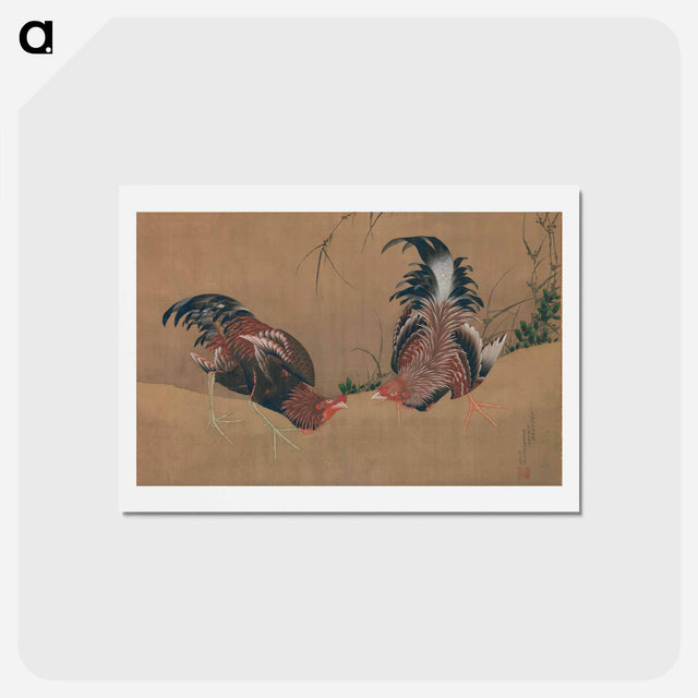 アートポストカード-Gamecocks - 葛飾 北斎 Postcard.