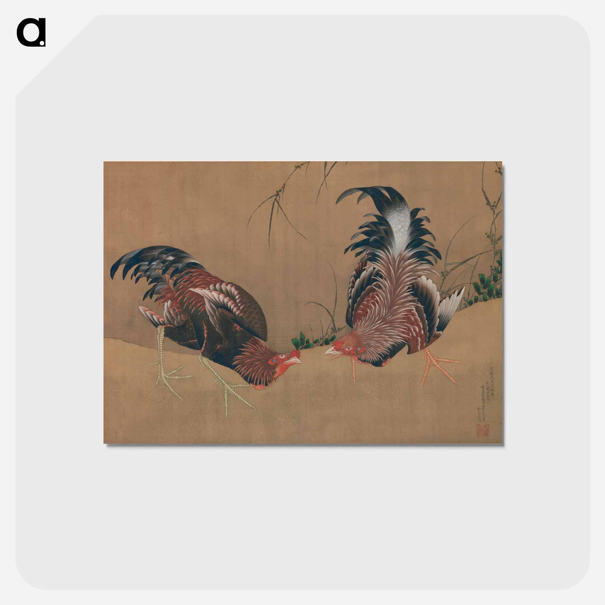 アートポストカード-Gamecocks - 葛飾 北斎 Postcard.