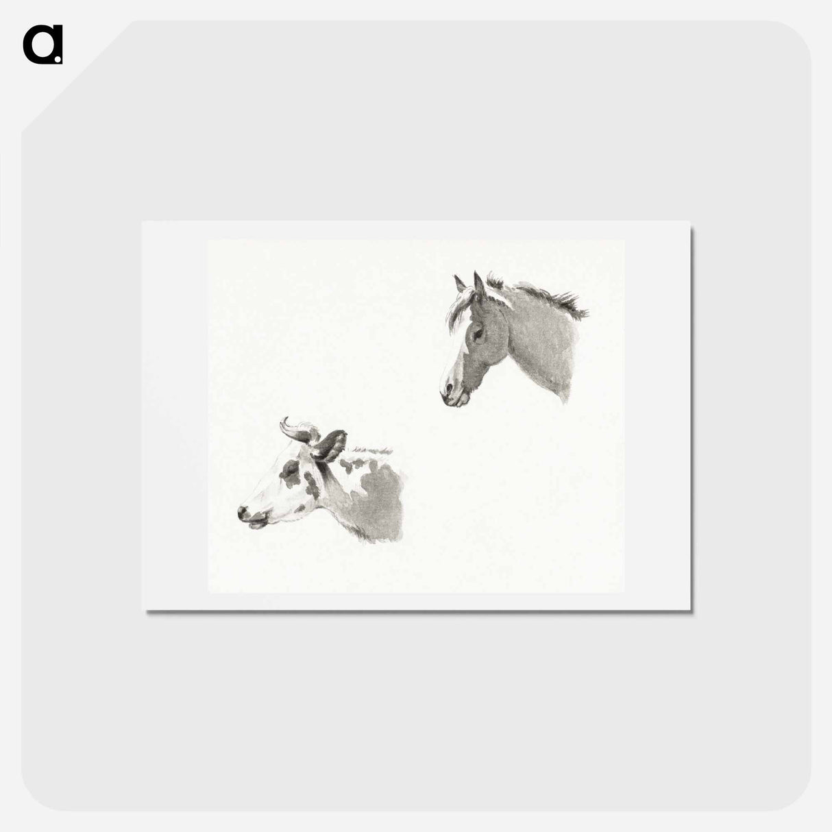 アートポストカード-Head of a horse and the head of a cow - ジャン ベルナール Postcard.