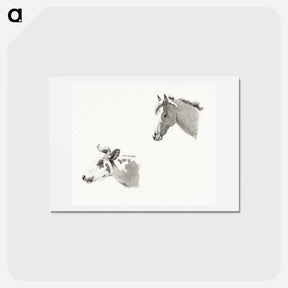アートポストカード-Head of a horse and the head of a cow - ジャン ベルナール Postcard.